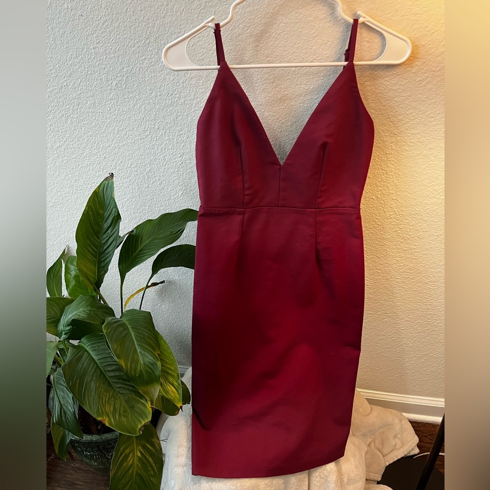 Maroon V Slit Midi Dress - No Tags - No Damages
